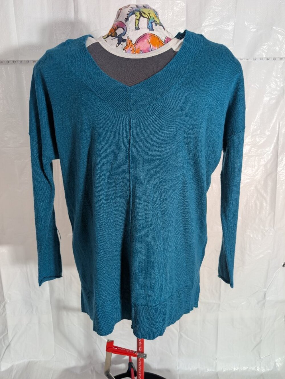 Worthington Women's Teal V-Neck Tunic Sweater XL Long Sleeve Lightweight Knit